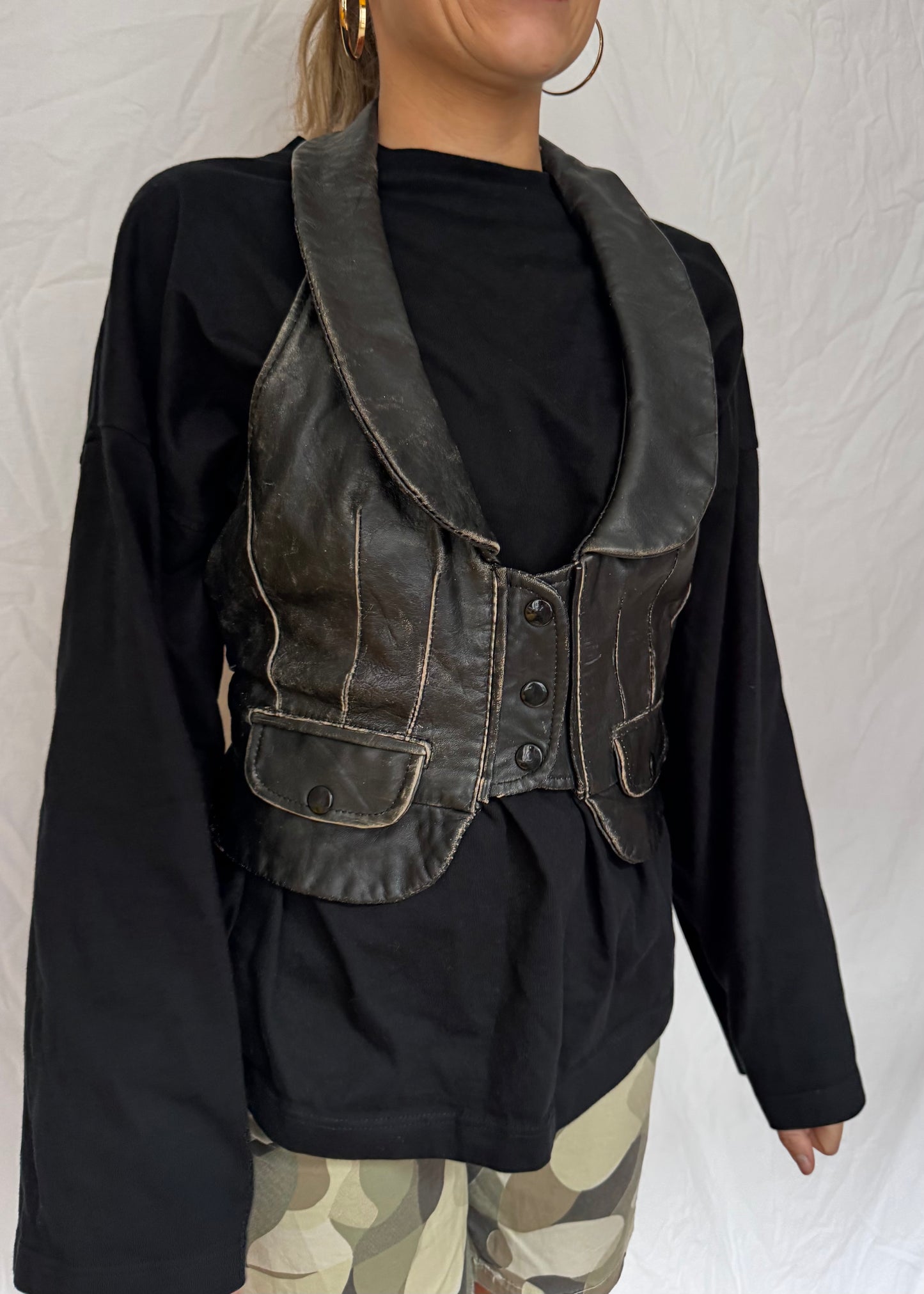 close up details leather waistcoat