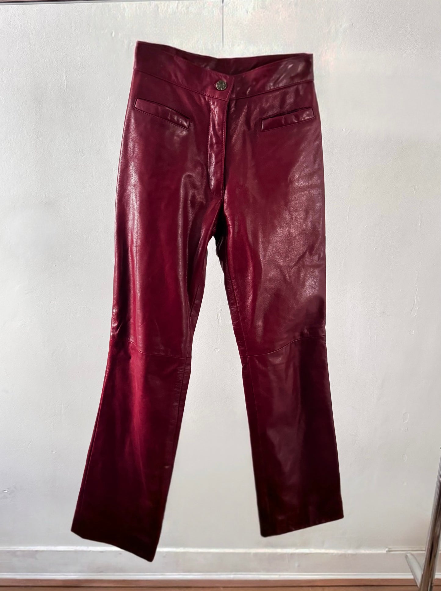 red bright leather buffalo pants vintage