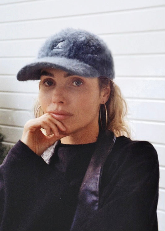 KANGOL ANGORA CAP fuzzy baseball cap on model analog