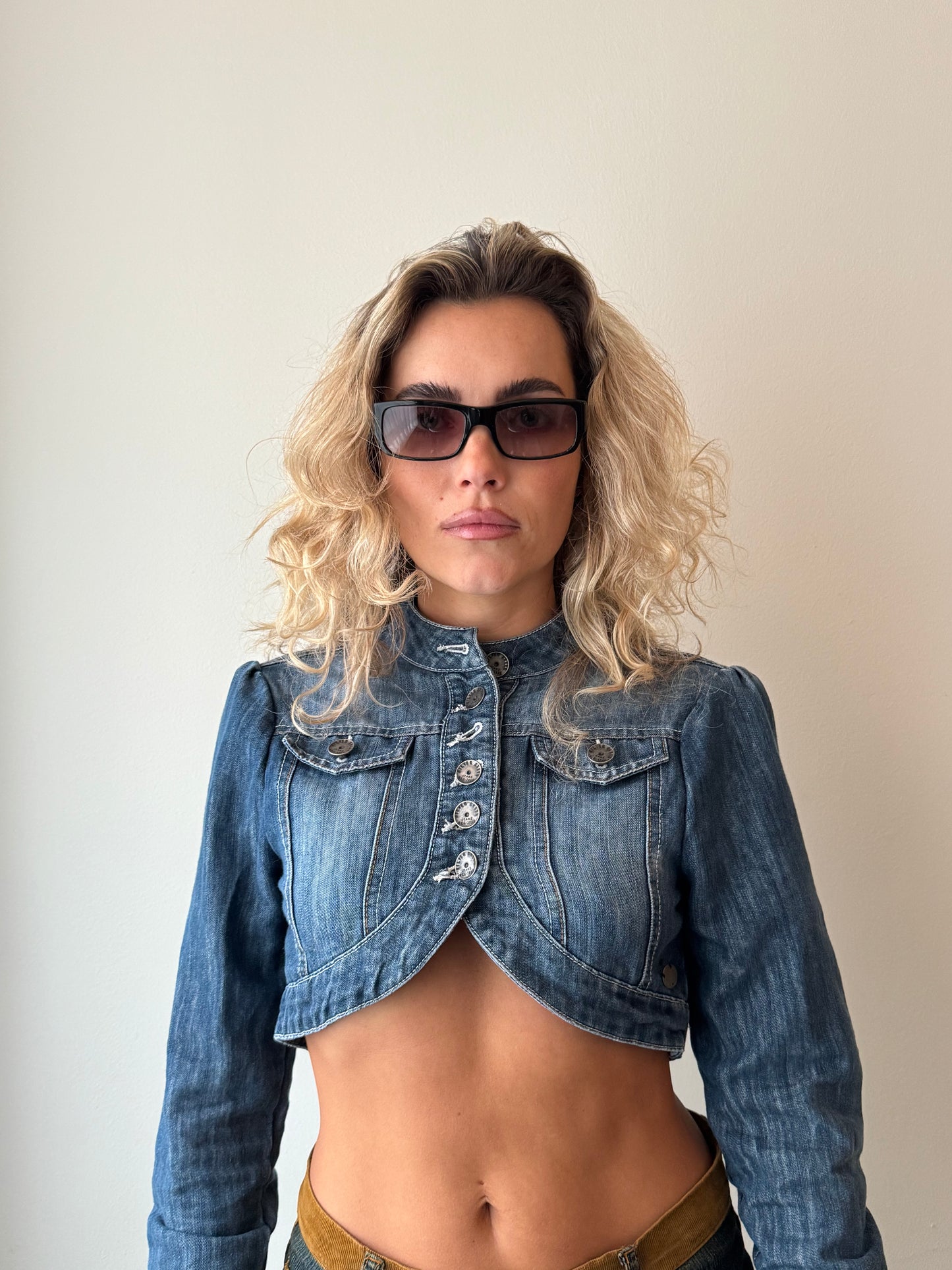 PRADA DESIGN LOGO SUNGLASSES with vintage denim 2yk croptop