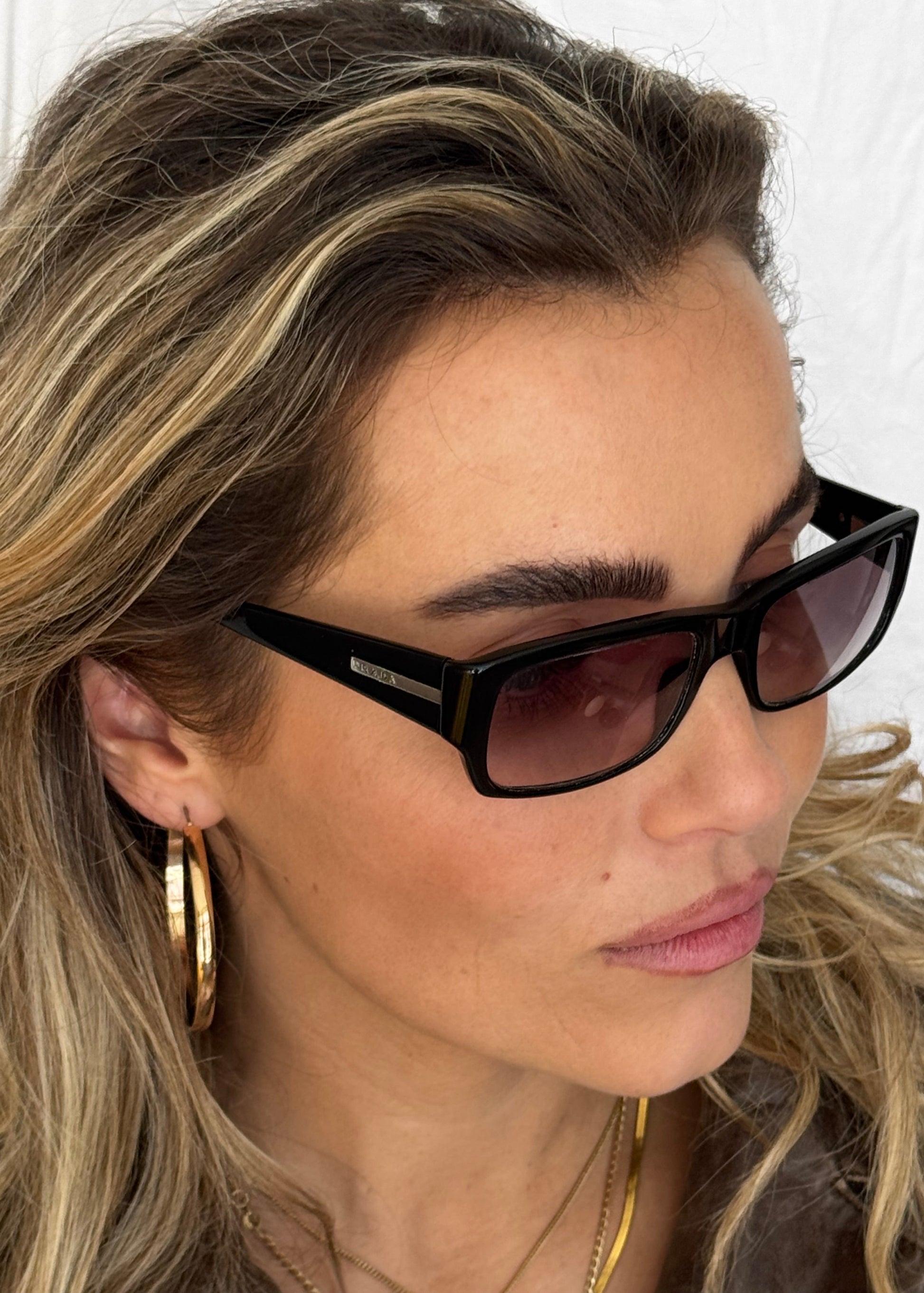 PRADA SUNGLASSES CLOSE UP ON MODEL VINTAGE