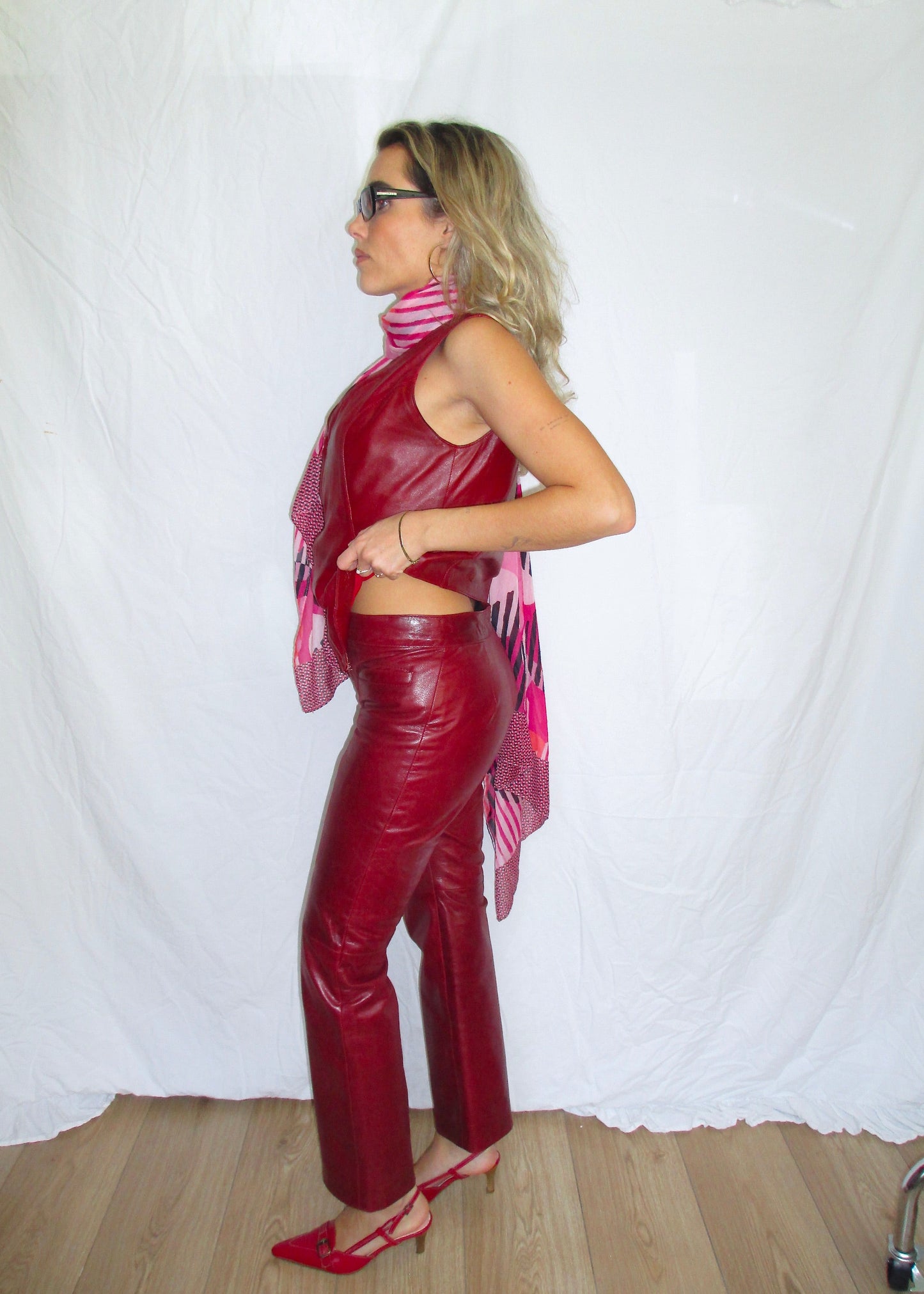Red Leather Buffalo Trousers Vintage XS