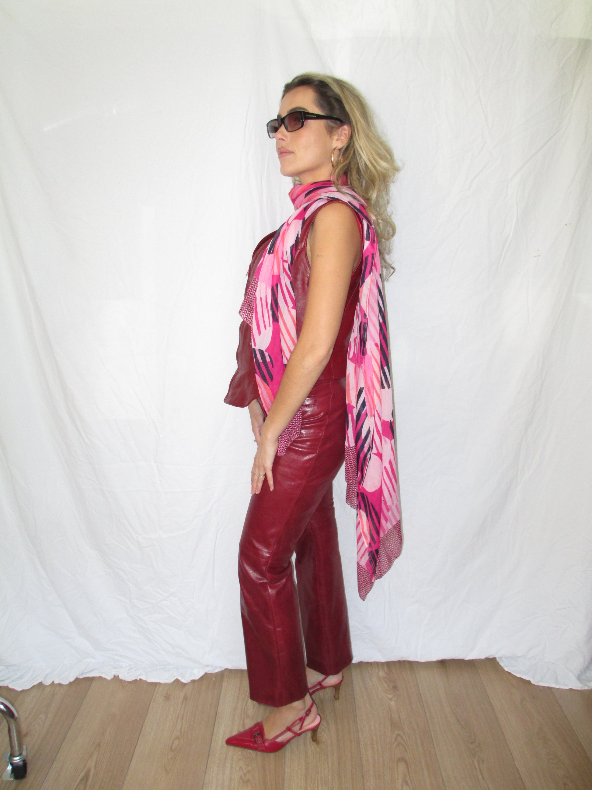Red Leather Slingback Heels outfit with buckle kitten heels vintage