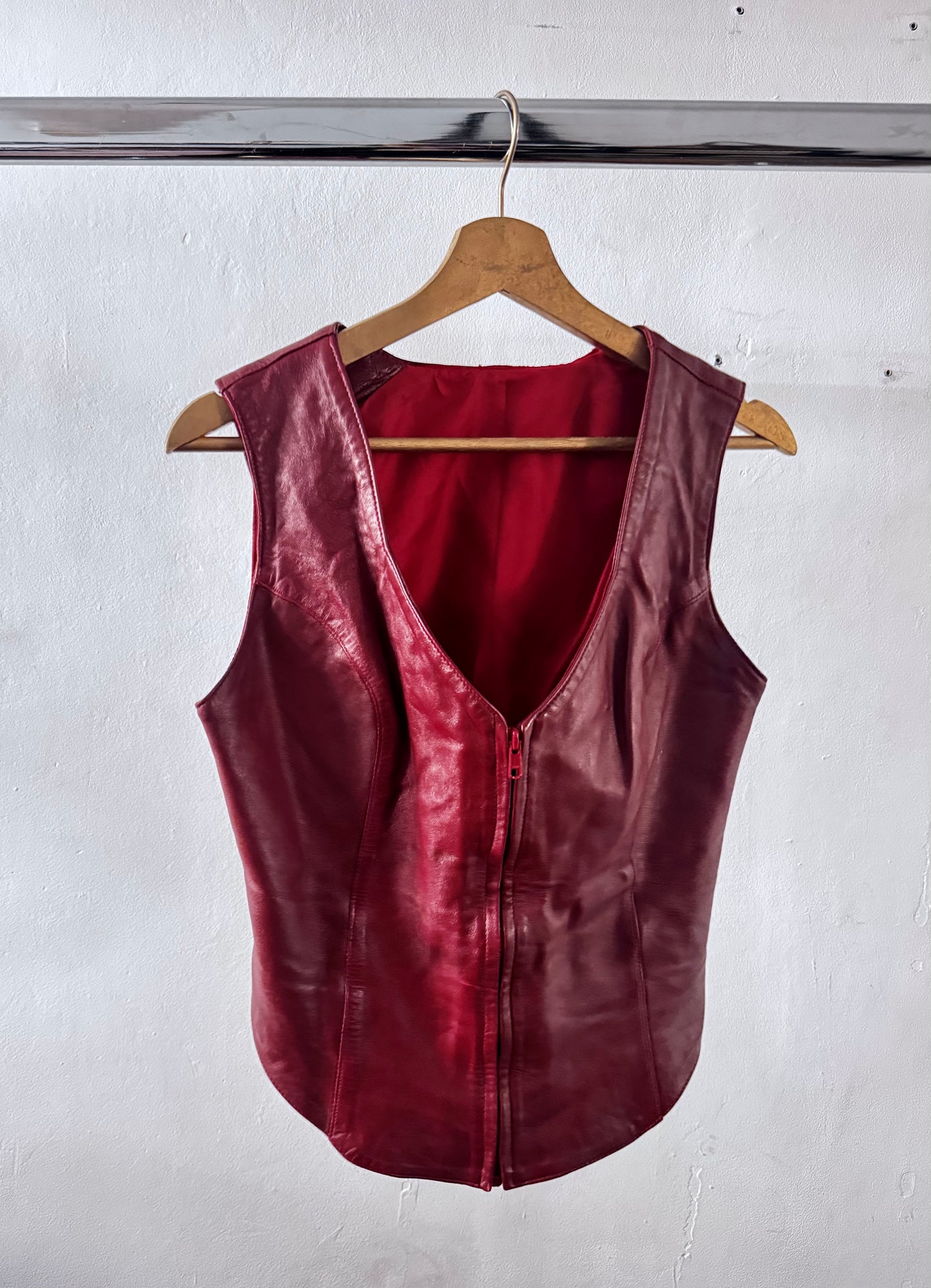 Red Leather Vintage Top with zipper