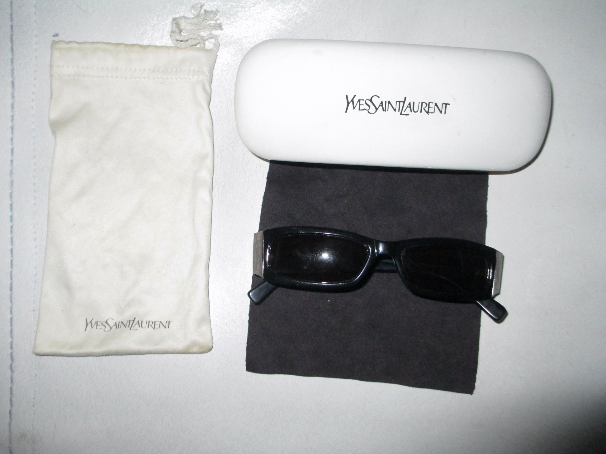 YSL  designerSUNGLASSES case close up and pouch