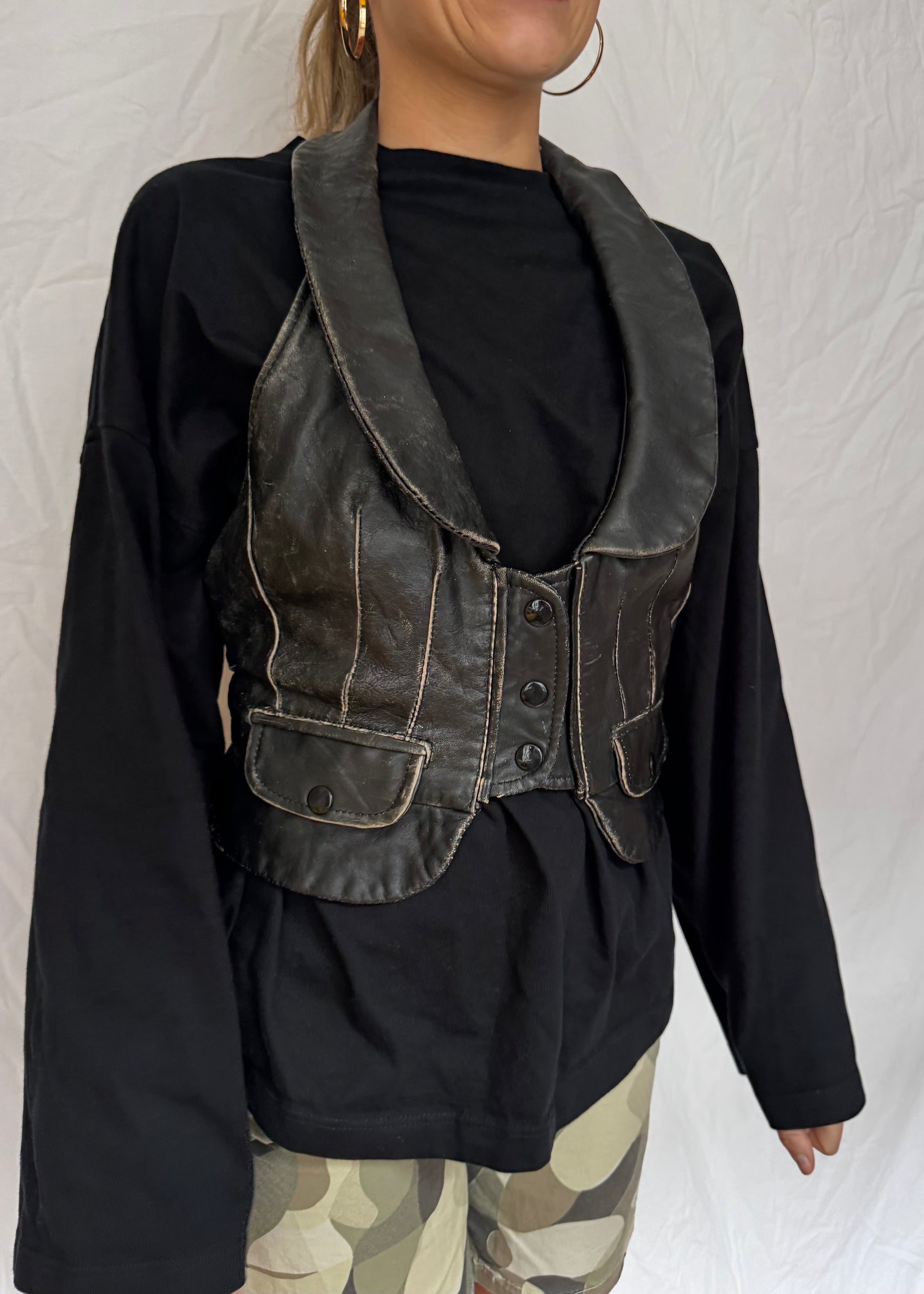 close up details leather waistcoat